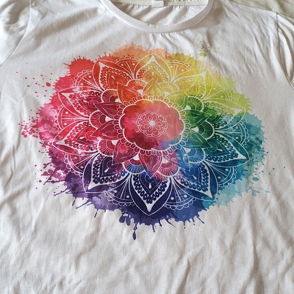 🌷PIXIE LADY - Multicolored Watercolor Lotus Crewneck Tee - Size 1X - Picture 3 of 6
